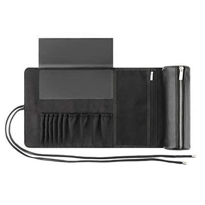 REQO Makeup Brush Organizer with Lid,Makeup Brush Holder Case Dustproof Black,Make Up Brush Bag Pouch with Cover Trave