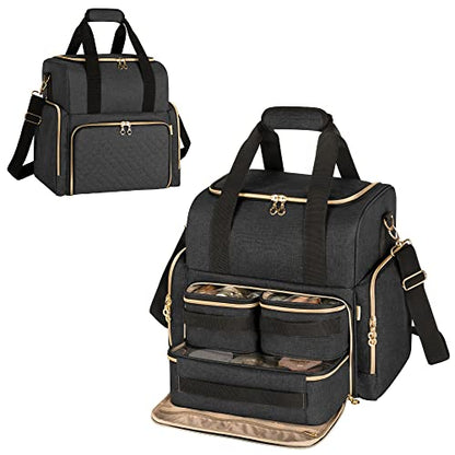 LUXJA Large Travel Makeup Bag with 3 Removable Makeup Cases, Black - color: Black