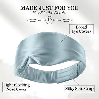 SLEEP SANCTUARY 100% Pure Mulberry Silk Sleep Mask - 22 Momme Light Blocking Hook & Loop Silk Eye Mask for Sleeping - Secure Fit for Side Sleepers, Women & Men - Cloud Soft (Misty Blue) - color: Misty Blue