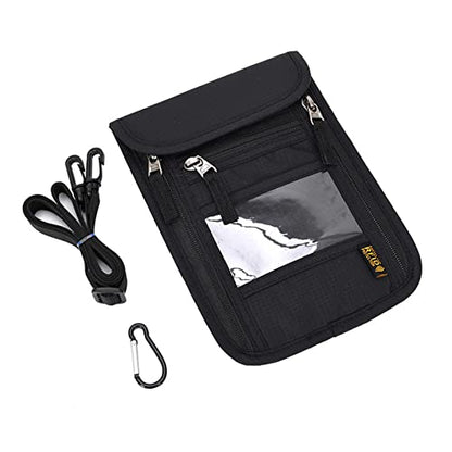 CLAPE Waterproof RFID Blocking Travel Neck Wallet ID Card Organizer Pouch Passport Bag Adjustable Neck Lanyard Unisex Tear-Resistant Cell Phone Purse - color: HZB01-Navy