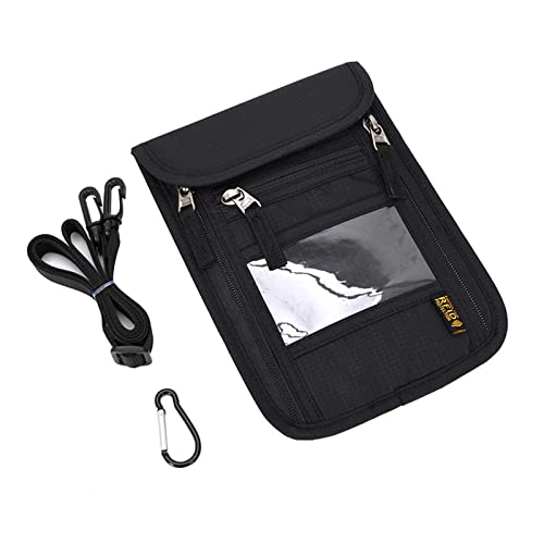 CLAPE Ripstop Nylon Neck Passport Pouch with Detachable Strap RFID Blocking Travel Bag Unisex Multifunction Document Organizer Cell Phone Bag - color: HZB01-Black
