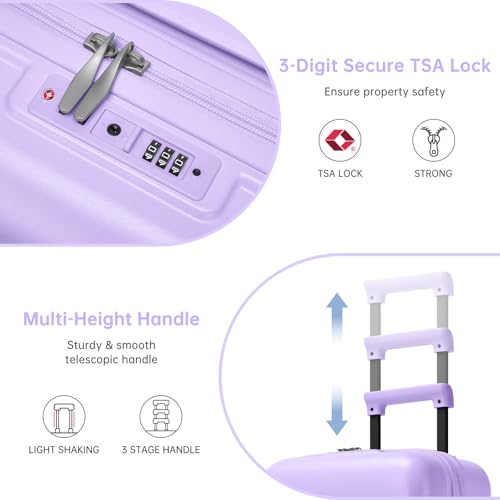 Carry On Luggage Set 3 Piece, Carry-on Suitcase With Wheels - color: DT-Lavender