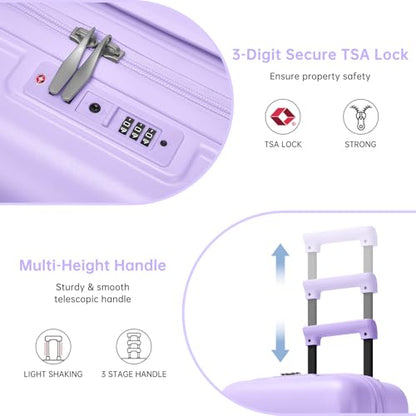 Carry On Luggage Set 3 Piece, Carry-on Suitcase With Wheels - color: DT-Lavender