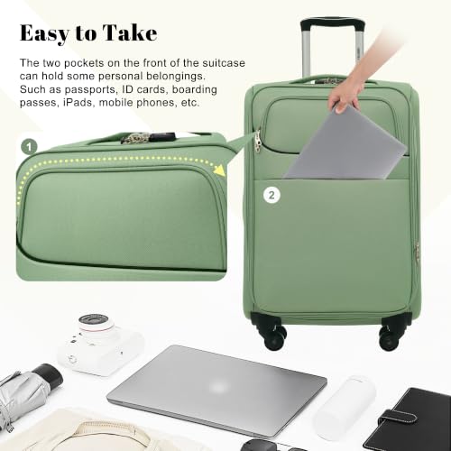 Merax 4-Piece Expandable Luggage Set,Softside Suitcase,Light Green - color: Light Green+18IN, style: Softside Luggage(22/26/30)