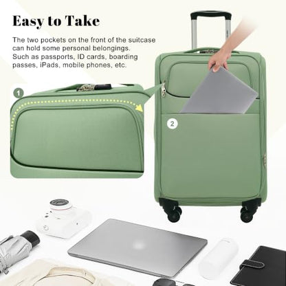 Merax 4-Piece Expandable Luggage Set,Softside Suitcase,Light Green - color: Light Green+18IN, style: Softside Luggage(22/26/30)