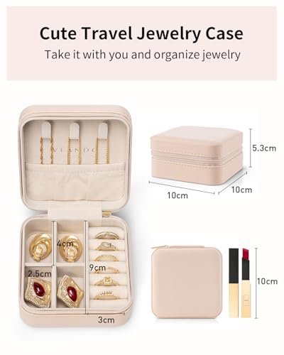 VLANDO Travel Jewelry Case, Compact Design, Necklace Hook, Anti-Tangle - color: K.Nude Pink