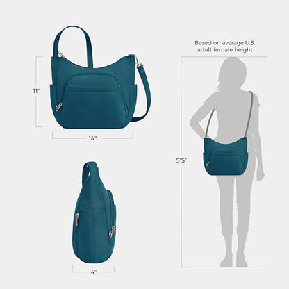 Travelon Anti-theft Classic Crossbody Bucket Bag - color: Teal