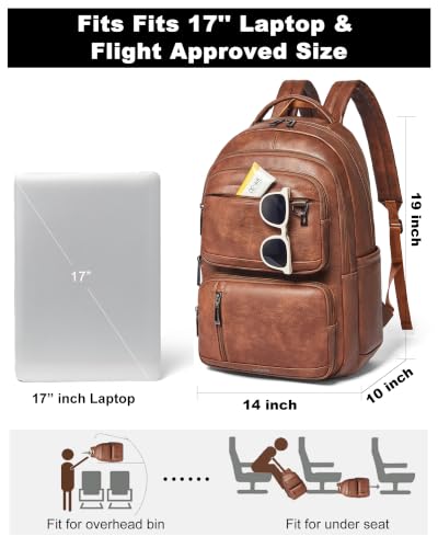 LATMAP Vegan Leather Backpack 17Inch Laptop Backpack for Women Men Brown - color: Brown