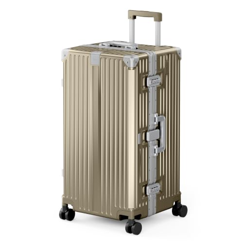 ALPHA CAMP Trunk Luggage 28 Inch with Aluminum Frame Zipperless Suitcase - color: Gold, size: 28 Inch