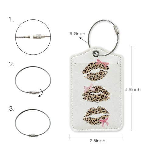 Trendy Coquette Leopard Luggage Tag, Preppy Bow Cheetah Lips