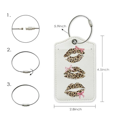 Trendy Coquette Leopard Luggage Tag, Preppy Bow Cheetah Lips