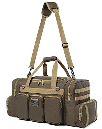 Tactical Range Duffel Heavy Duty Military Molle Gear Travel Sports Gym Bag Lockable Zippers with US Flag Patch (27 In Khaki) - size: 27 Inch Khaki