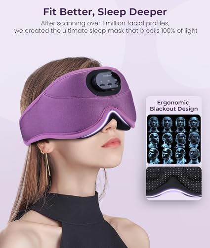 MUSICOZY Sleep Headphones Bluetooth 5.4 with Smart Timer 3D Eye Mask - color: Purple