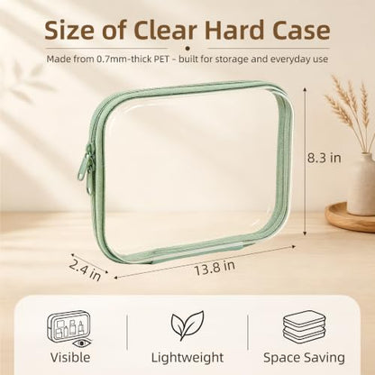 3-PCS Medium Clear Hard Shell Zipper Pouches, Clear Zipper Bags (3M, Green) - color: Green, size: 3M