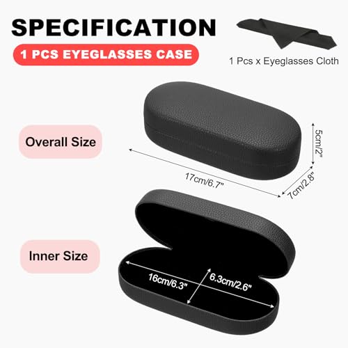 PATIKIL Hard Shell Eyeglasses Case, PU Leather Large Glasses Case Litchi Grain Protective Sunglasses Organizer for Women Men - color: Black