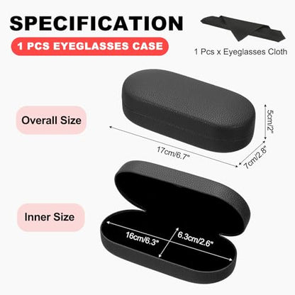 PATIKIL Hard Shell Eyeglasses Case, PU Leather Large Glasses Case Litchi Grain Protective Sunglasses Organizer for Women Men - color: Black