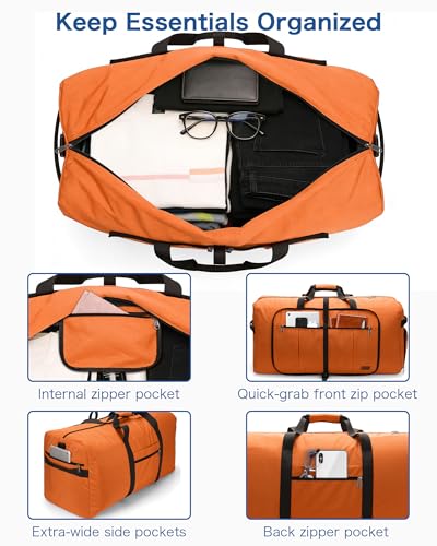 100L Large Waterproof Foldable Travel Duffel Bag with Shoe Compartment - color: Orange, size: 100L
