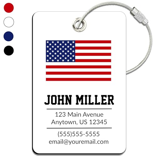 Personalized Luggage Tag with American Flag | Custom Luggage Tags for Suitcases | Kids Backpack Tag | 4 Color Options & Choose Font, Font Color - color: White, size: 1 pack - Large