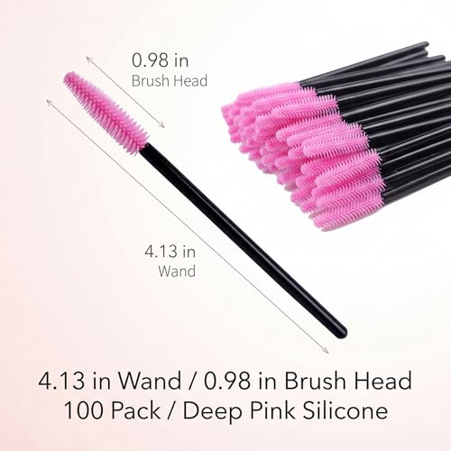 BIHRTC Pack of 100 One-Off Disposable Silicone Eyelash Mascara Brushes - color: Deep pink