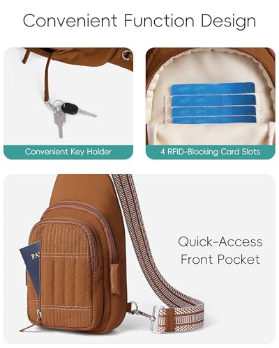 HomemeDiary Sling Bag Quilted Crossbody Bags for Women Cross Body Purse Puffer RFID Fanny Pack for Travel, Hiking, Daily - color: Dark Brown With Guitar Strap