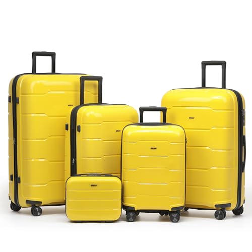 5-Piece Luggage Set Expandable Hardside Polypropylene Suitcase Set with TSA Locks & 8 Silent Spinner Wheels Lightweight Nested Suitcases Travel Set American Airline-Approved Carry-On - Yellow - color: Yellow, size: 5-Piece Set