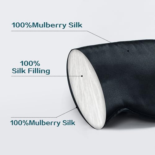 100% 22 Momme 6A Grade Double-Sided Pure Mulberry Silk Eye Mask Soft Breathable Sleep Blindfold with Elastic Headband for Men and Women Pack of 1 (Black) - color: Black