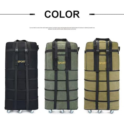 Expandable Extra Large Travel Oxford Duffel Bag with Wheels - color: Green Canvas, size: XL - 6 wheels