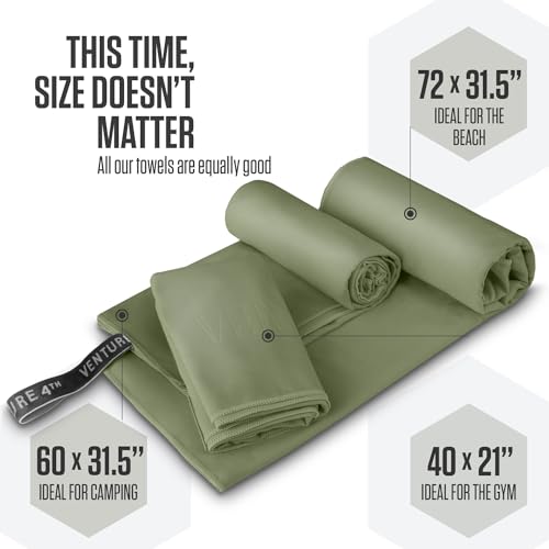 VENTURE 4TH Quick Dry Microfiber Towel for Camping & Gym - Army Green XL - color: Army Green, size: 72.00" x 31.50"