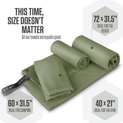 VENTURE 4TH Quick Dry Microfiber Towel for Camping & Gym - Army Green XL - color: Army Green, size: 72.00" x 31.50"