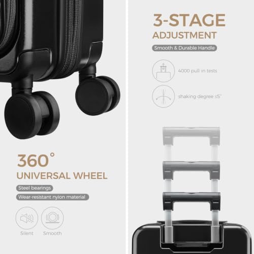 Carry on Luggage Top opening Suitcases, Expandable with Cup Holder and USB Charging Port,Lightweight with Front Pocket Rolling Suitcases with Spinner Wheels - color: Dark Black