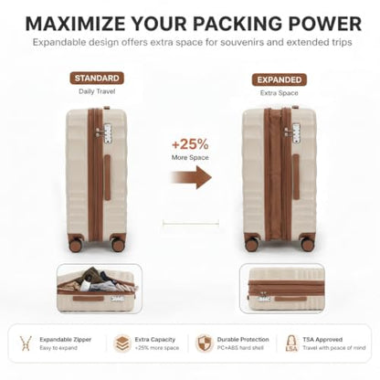 Rosamo 6-Piece Hard Shell Expandable Luggage Set, Airline Approved Carry-On - color: Beige