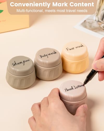 Mrsdry Travel Containers for Toiletries, TSA Approved Travel Size Toiletries 4 Pack, Refillable Containers, With Clear Bag, Leak Proof Silicone Jars, Essentials Creams Jars Carrying Small Items - color: Apricot, size: 1 OZ (30ML)
