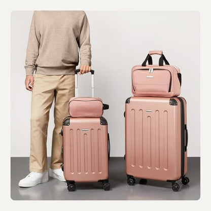 Amazon Basics 4-Piece Luggage Set, Hardside Spinner Suitcases with Multidirectional Wheels (22" Carry-On and 28" Checked), Plus 15-inch Tote Bag and 10-inch Compact Travel Bag, Rose Gold - color: Rose Gold, size: 4-Piece Luggage Set