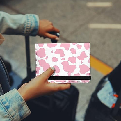 Cute Passport Holder and Holder Combo Passport Cover with RFID Blocking Women Men Compatible Wallet Credit Card Protector(Pink Cow) - color: Pink-L35