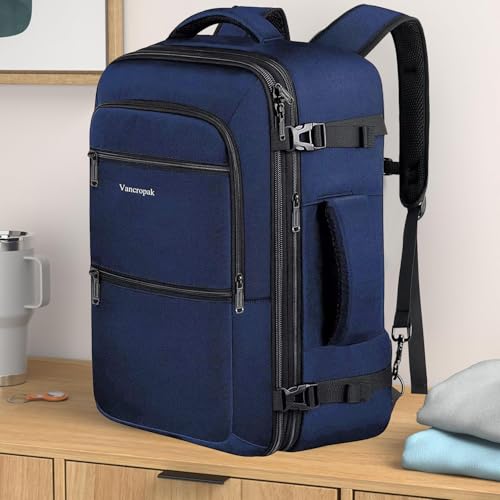 Vancropak 45l Expandable Travel Backpack, Carry on Backpack for Airplanes - color: Blue, size: XX-Large