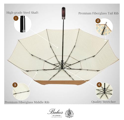Balios Folding Umbrella Real Wood Handle Auto Open Close - color: Pimlico Mustard Navy