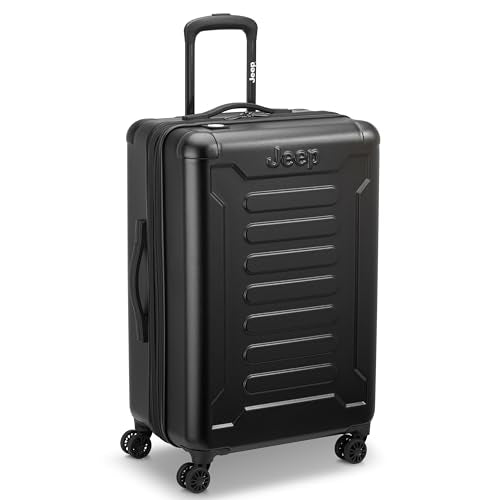 Jeep JH004C Hardside Expandable Luggage with Spinner Wheels, Black, Checked-Medium 24 Inch - color: Black, size: Checked-Medium 24 Inch