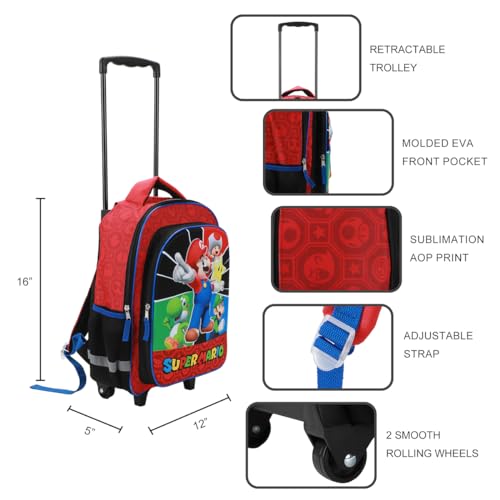 Bioworld Super Mario Bros 16 Retractable Trolly Backpack with Rolling Wheels - color: SMB Retractable