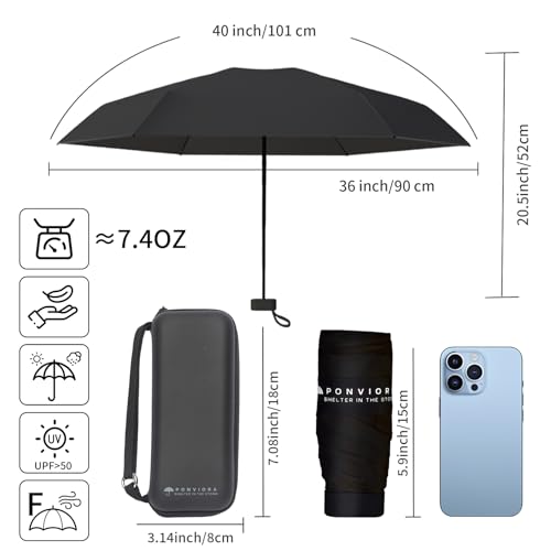 Compact Mini Windproof Travel Umbrella-UPF 50+ Sun & Rain Protection, Small Folding Design Fits in Pocket or Purse, Lightweight Portable with Case for Women, Men & Kids - color: Black 2