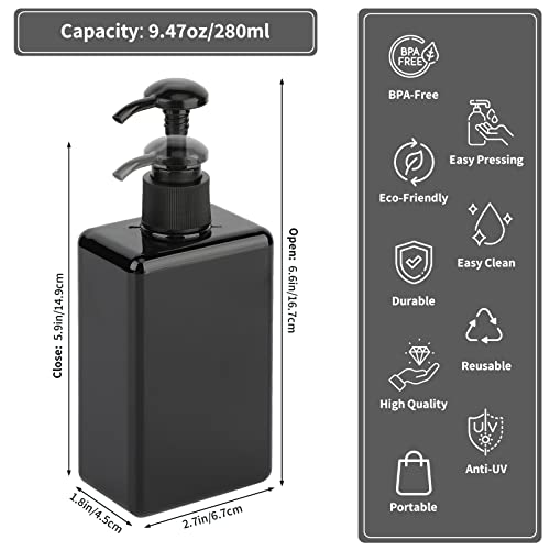 Segbeauty Shampoo Conditioner Dispenser Small, 4 Pack 9.5oz Plastic Square Pump Bottles with Labels, 280ml Refillable Bathroom Soap Dispenser Empty Lotion Liquid Container Travel Cosmetic Bottle Black - color: Black-small, size: 280ml