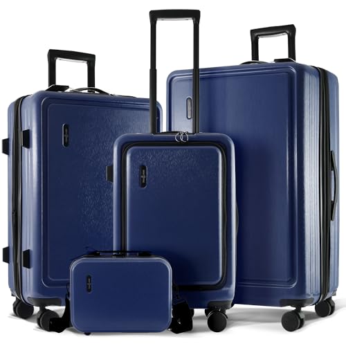 TRAVELARIM 4 Piece Luggage Sets with Spinner Wheels, Travel Suitcase Set - color: Navy, size: 4 Piece Set (20/24/28)