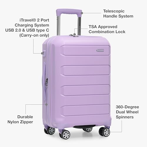 Traveler's Choice Pagosa Hardshell Expandable Luggage with Spinner Wheels, Lavender, 22-Inch Carry-on - color: Lavender, size: 22-Inch Carry-on