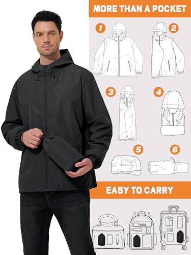 UIQUR Mens Raincoat Waterproof Rain Jacket - color: Black, size: X-Large