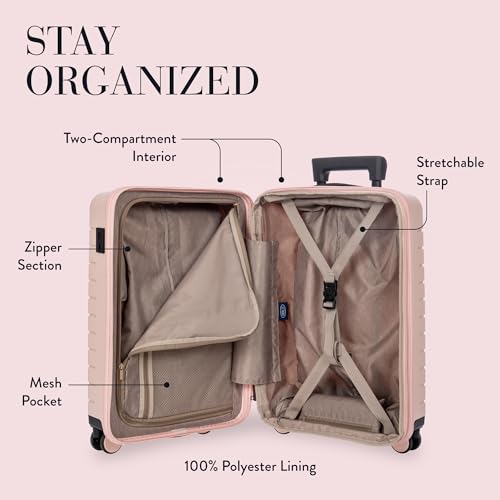 Bric's B|Y Ulisse Carry-On Luggage with Spinner Wheels – Airline Approved Hard Shell Suitcase, TSA Combination Lock & USB Port - Removeable Wash Bag Included - 21 Inch with Front Pocket, Pearl Pink - color: Pearl Pink, size: Carry-on with front pocket