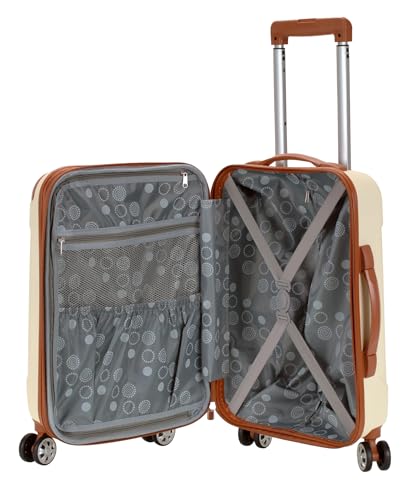Rockland London Hardside Spinner Wheel Luggage, Carry-On 20", White - color: White with Brown Trim, size: Carry-on 20"