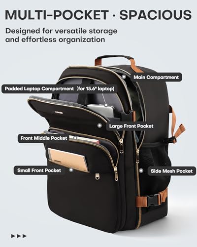 HOTOR Travel Backpack Women Flight Approved Carry on Bag - color: Black, size: 13.0" x 8.3" x 18.5"