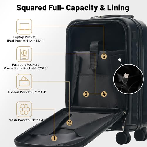 Merax Hardshell Luggage Set, 3-Piece Suitcases with Front Opening,Black - color: Black, size: 3 Piece(20/24/DB)
