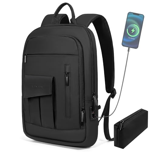 Backpack for Men Slim Business Laptop Commute Backpack - color: Black, size: 15.6", style: With Pocket