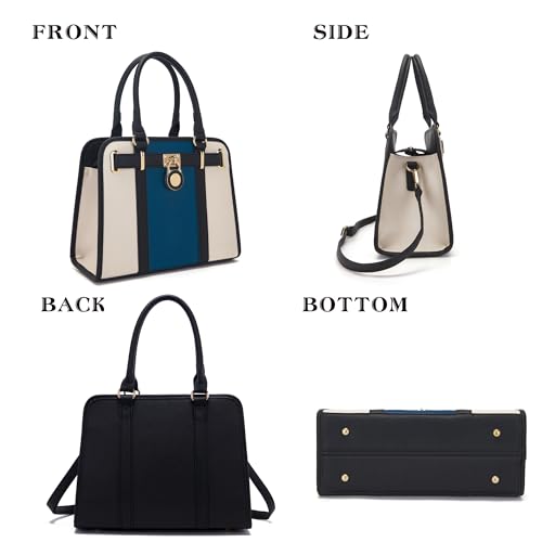 Qiyuer Structured Satchel Tote Handbags Set Women Purses with RFID Wallet - color: A633-2pcs/Set Beigeblue