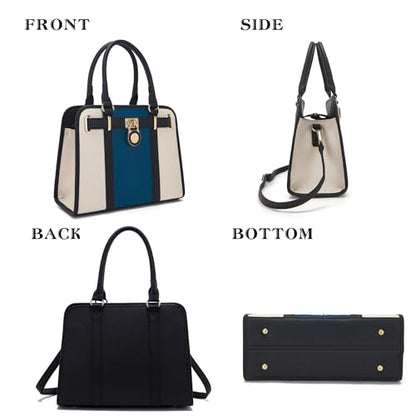 Qiyuer Structured Satchel Tote Handbags Set Women Purses with RFID Wallet - color: A633-2pcs/Set Beigeblue